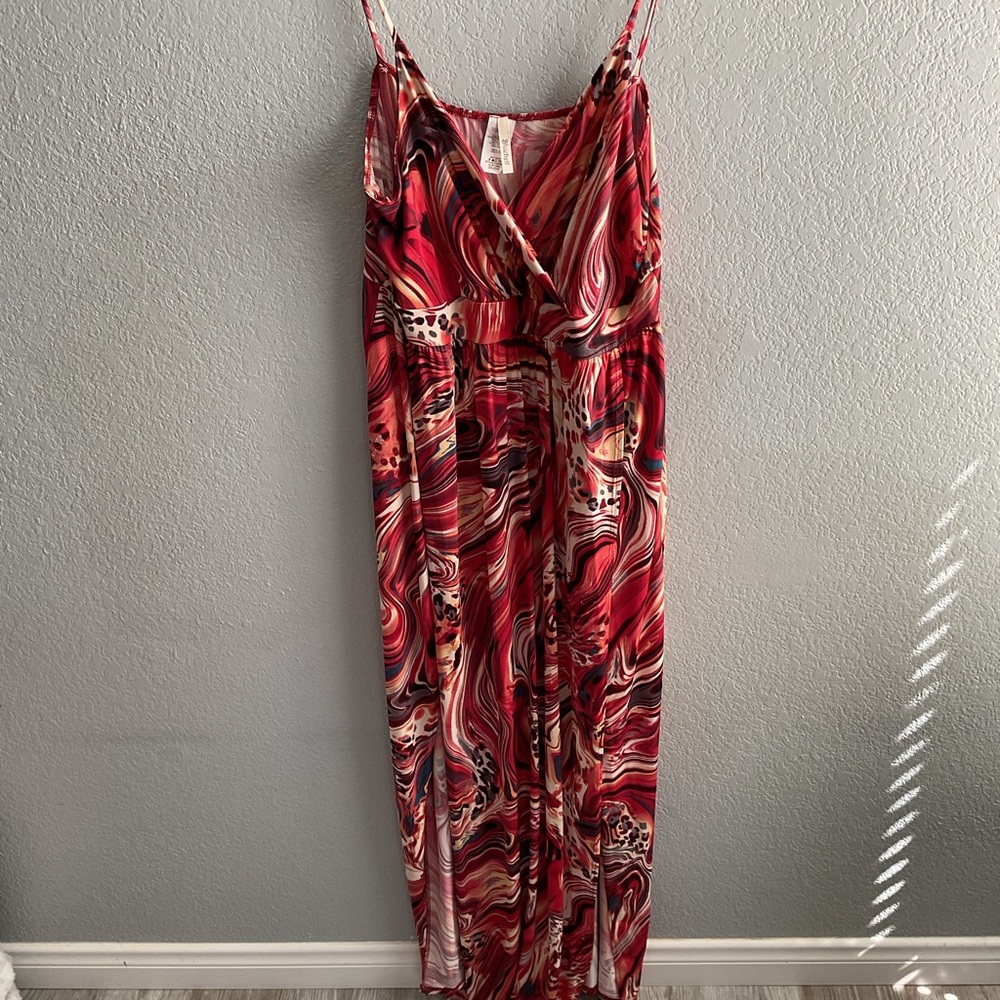 Red and Black Swirl Maxi Dress